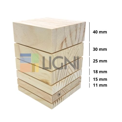 comparación de grosores de tableros de pino macizo alistonado 11 mm a 40 mm