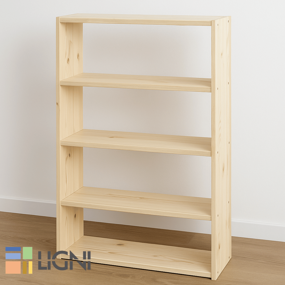 Estantería de pino natural hecha con tableros cortados a medida de LIGNI